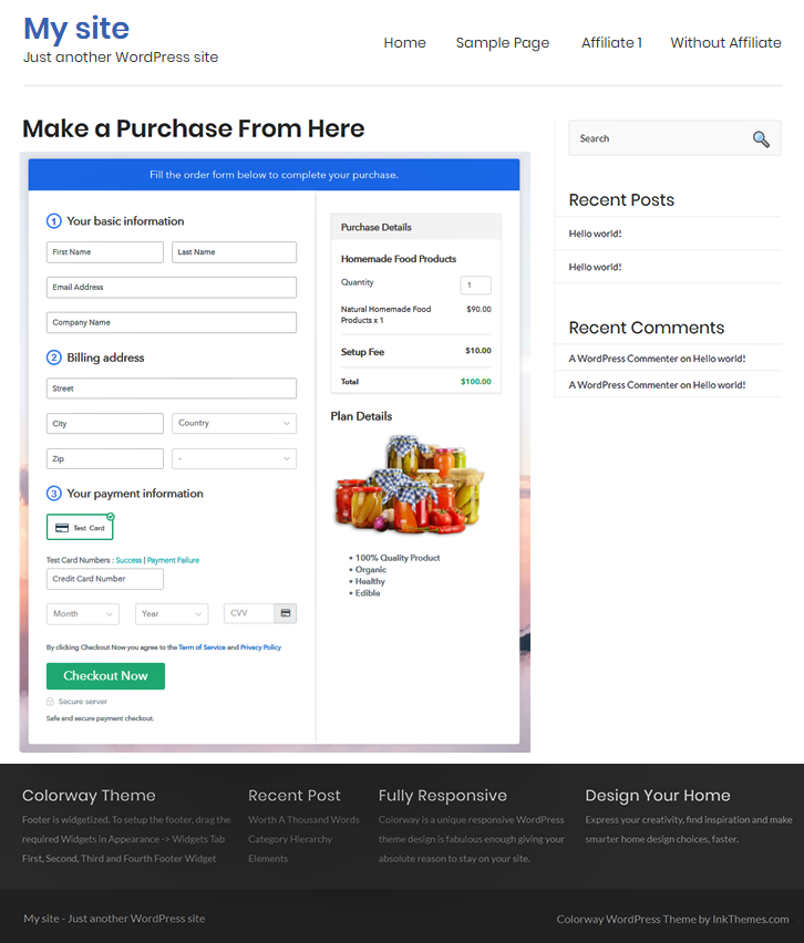 Final Look of your Checkout Page to Sell Home made Food Products Online