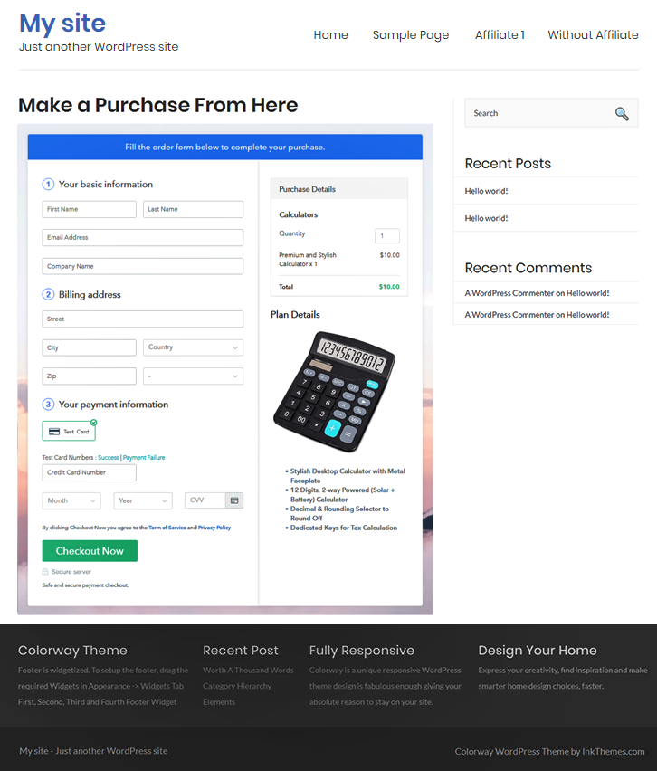 Final Look of your Checkout Page to Start Selling Calculators Online
