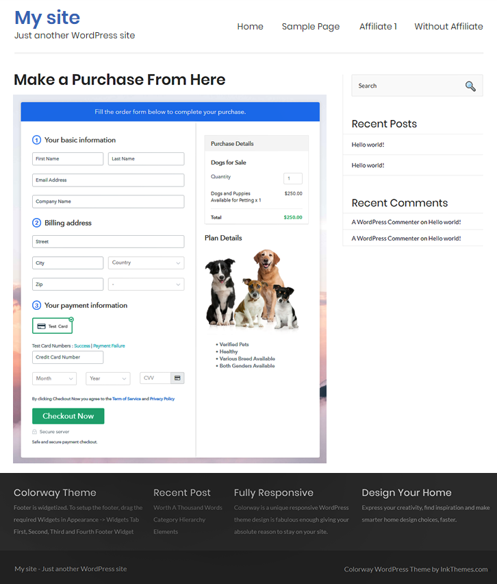 Final Look of your Checkout Page to Sell Dogs Online