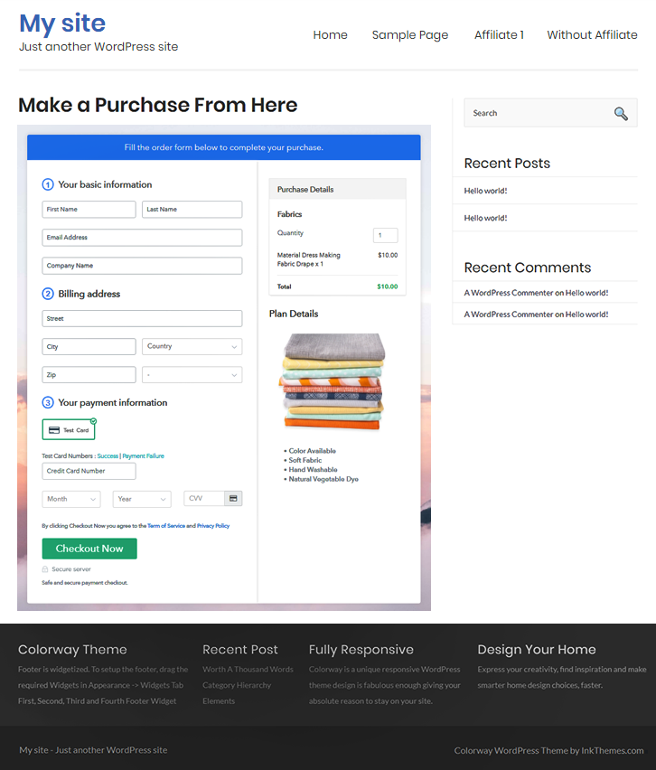 Final Look of your Checkout Page to Start Selling Fabric Online