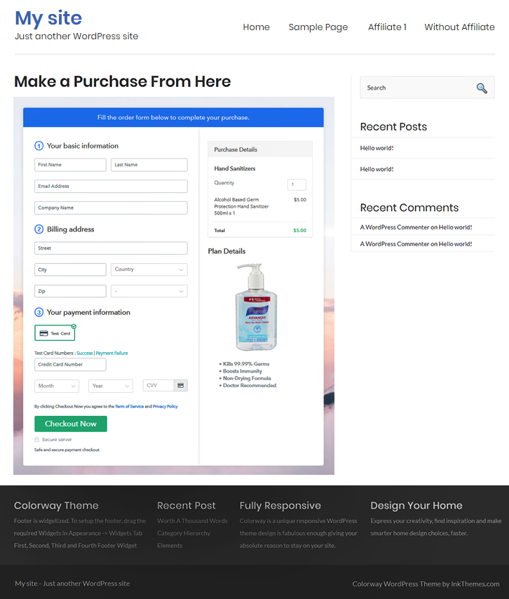 Final Look of your Checkout Page to Sell Hand Sanitizers Online