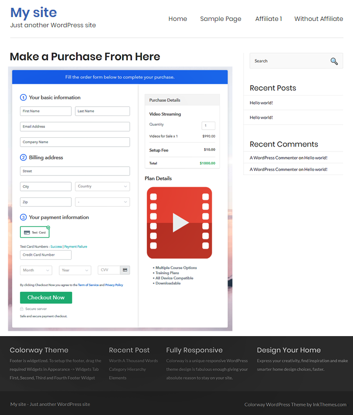 Final Look of your Checkout Page to Sell Videos Online