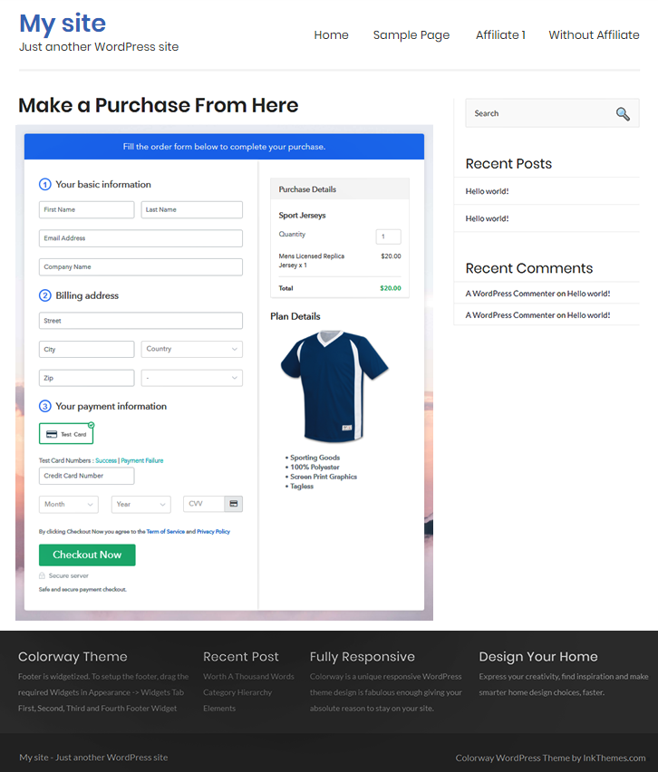 Final Look of your Checkout Page to Sell Jerseys Online