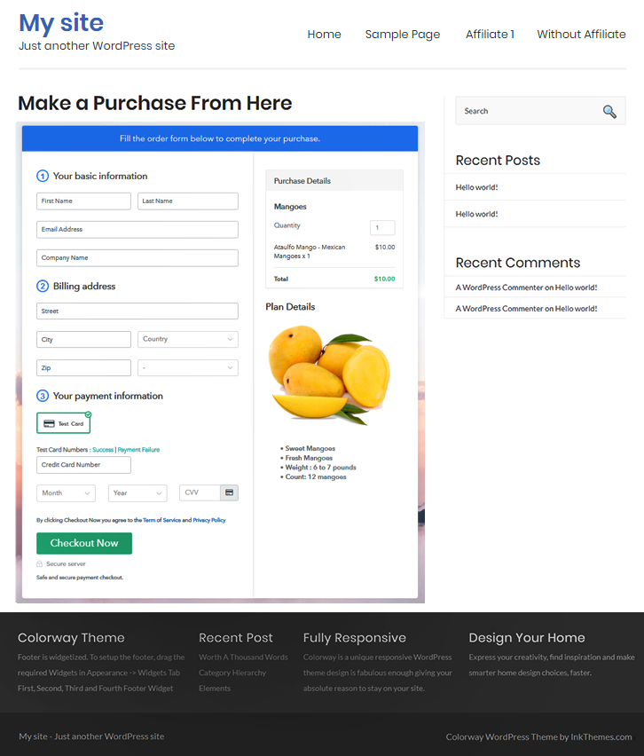 Final Look of your Checkout Page to Start Selling Mangoes Online