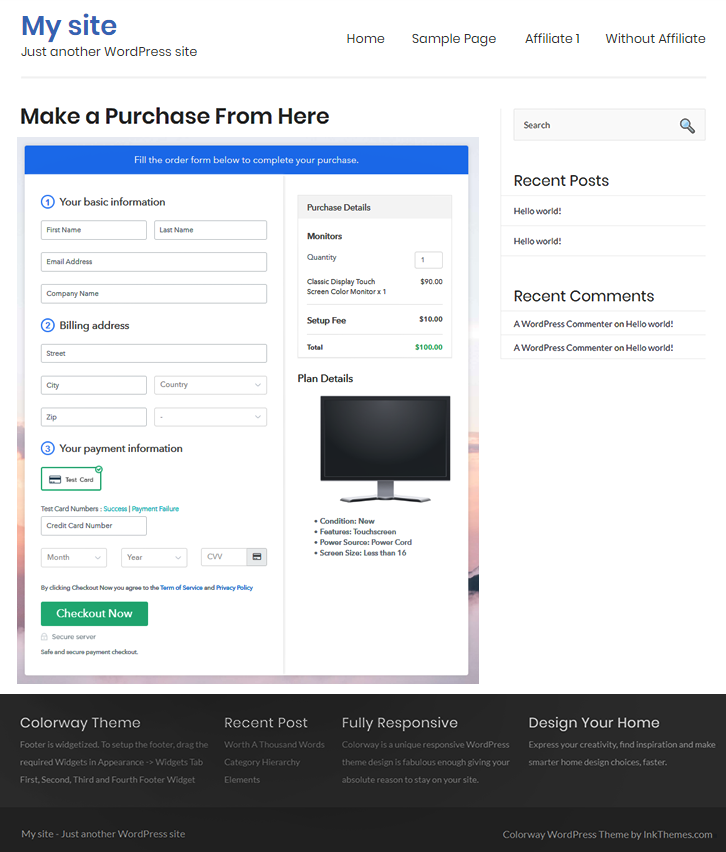 Final Look of your Checkout Page to Sell Monitors Online