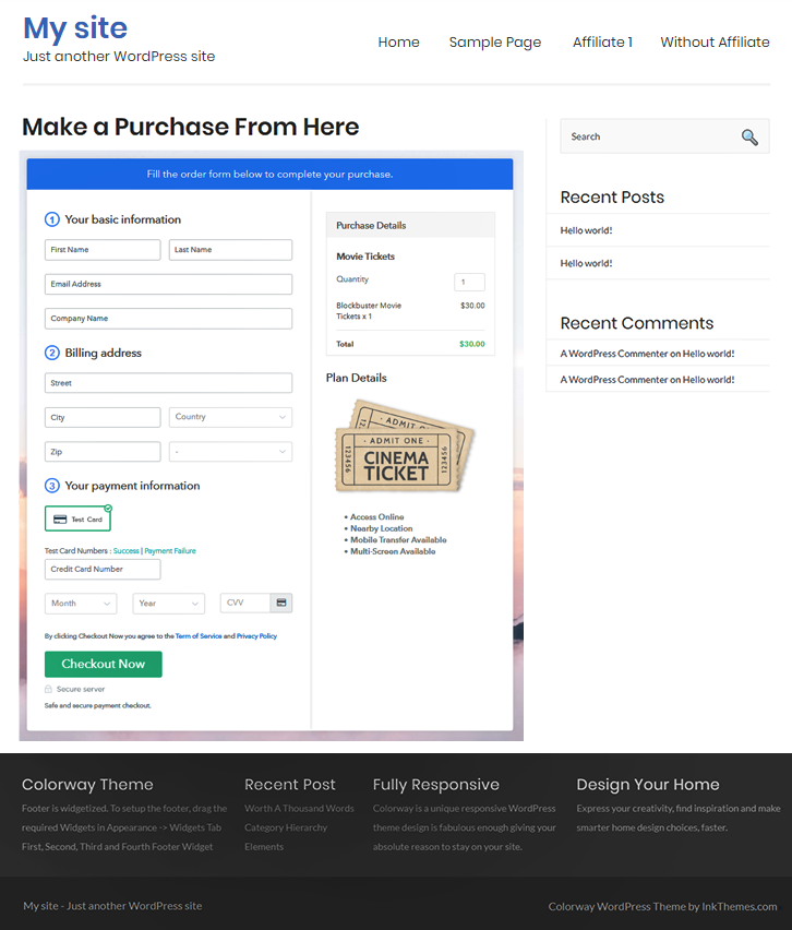 Final Look of your Checkout Page to Sell Movie Tickets Online
