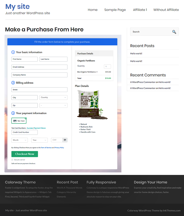 Final Look of your Checkout Page to Sell Organic Fertilizers Online