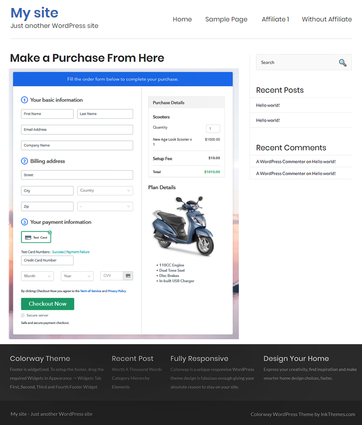 Final Look of your Checkout Page to Sell Scooters Online