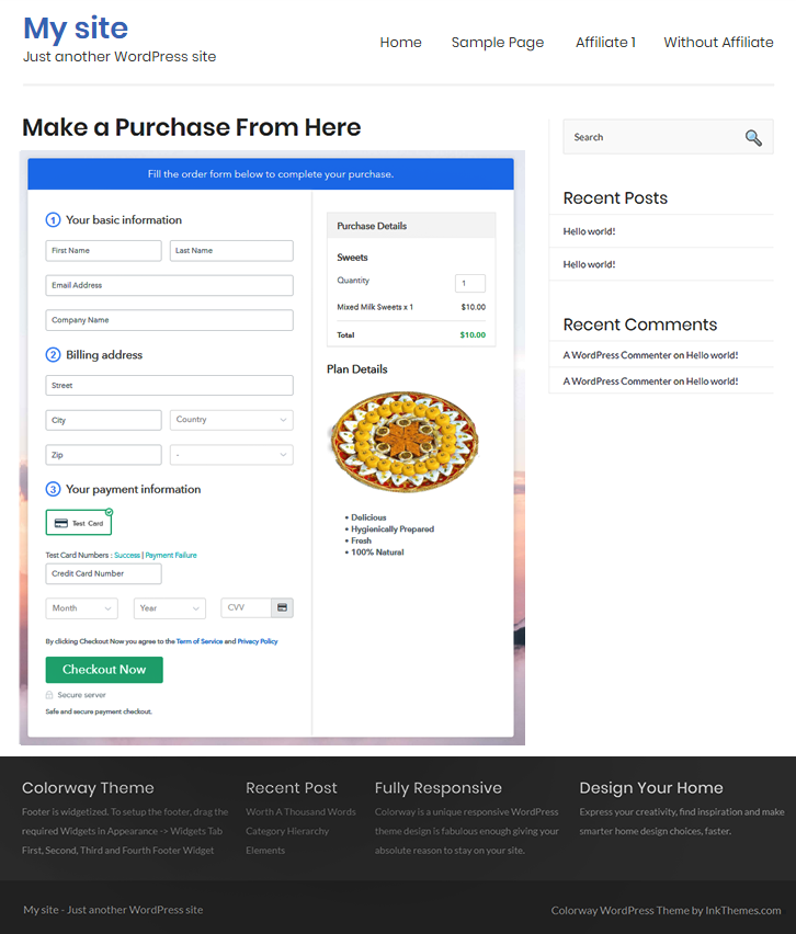 Final Look of your Checkout Page to Start Selling Sweets Online