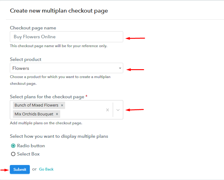 Multiplan Checkout Page to Sell Flowers Online