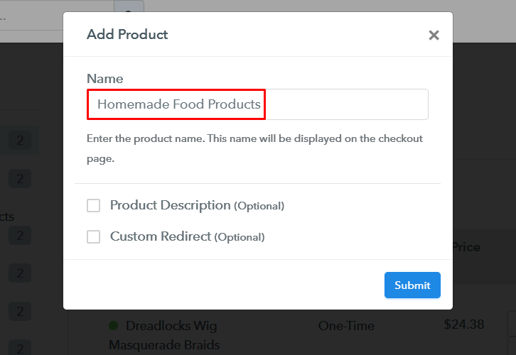 Add Product to Start Selling Homemade Food Products Online
