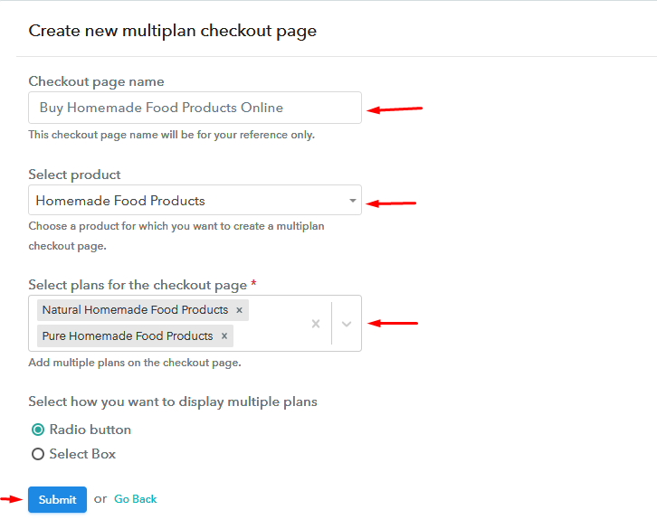 Multiplan Checkout Page to Sell Homemade Food Products Online