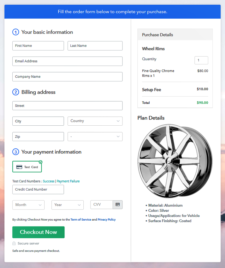 Checkout Page to Sell Rims Online