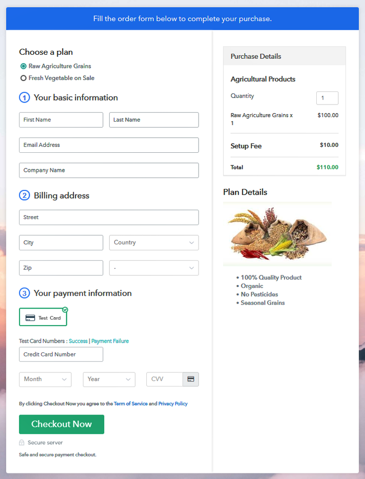 Multiplan Checkout Page to Sell Agricultural Products Online