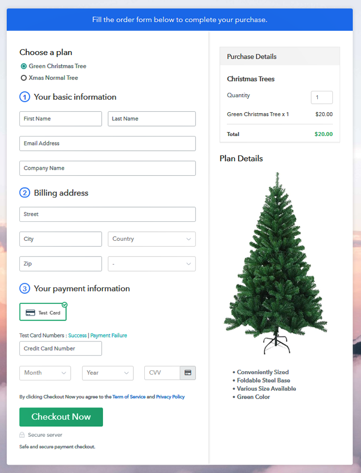 Multiplan Checkout Page to Sell Christmas Trees Online