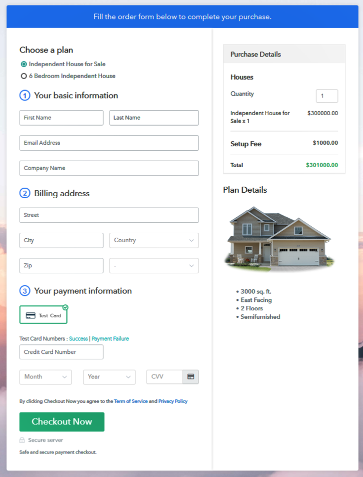 Multiplan Checkout Page to Sell Houses Online