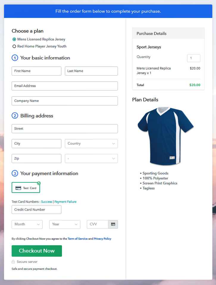 Multiplan Checkout Page to Sell Jerseys Online