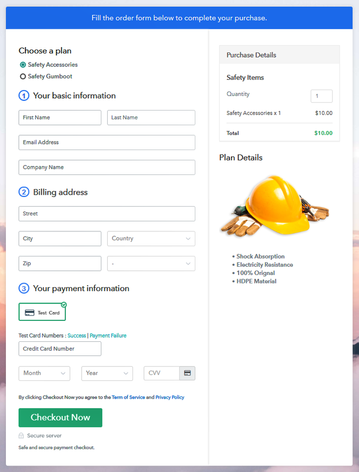 Multiplan Checkout Page to Sell Safety Items Online