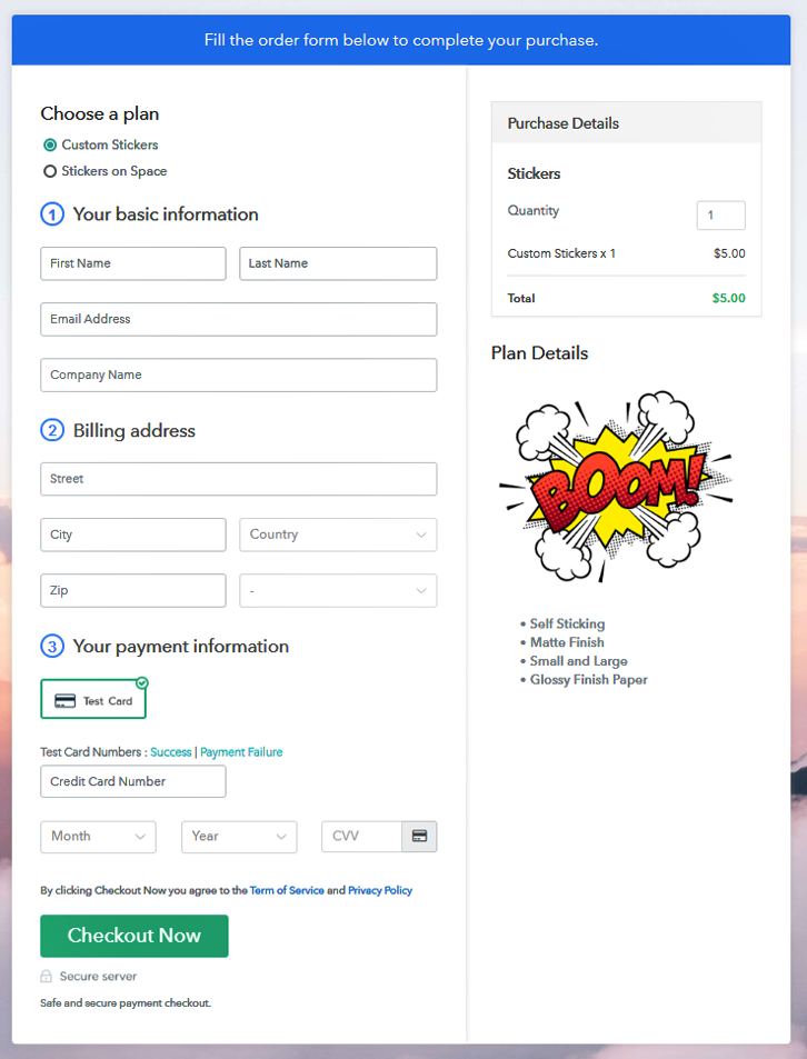 Multiplan Checkout Page to Sell Stickers Online