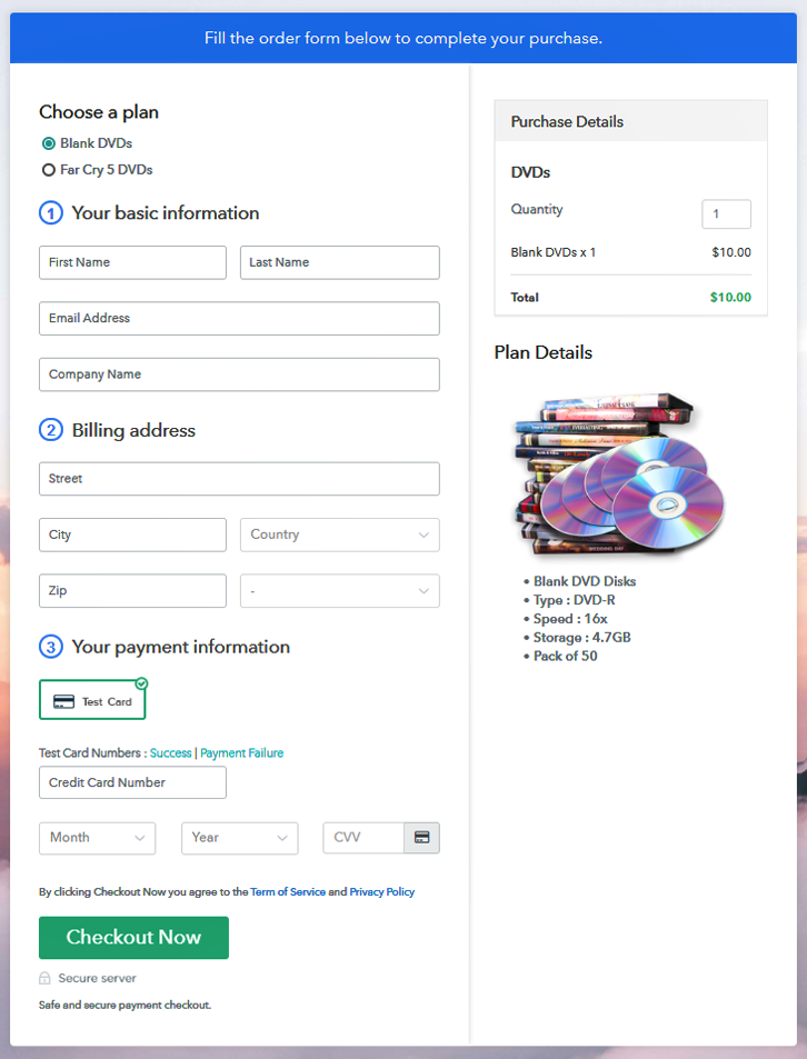 Multiplan Checkout Page to Sell DVDs Online