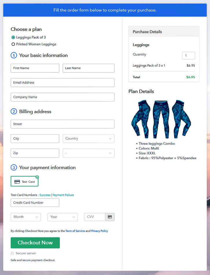 Multiplan Checkout Page to Sell Leggings Online