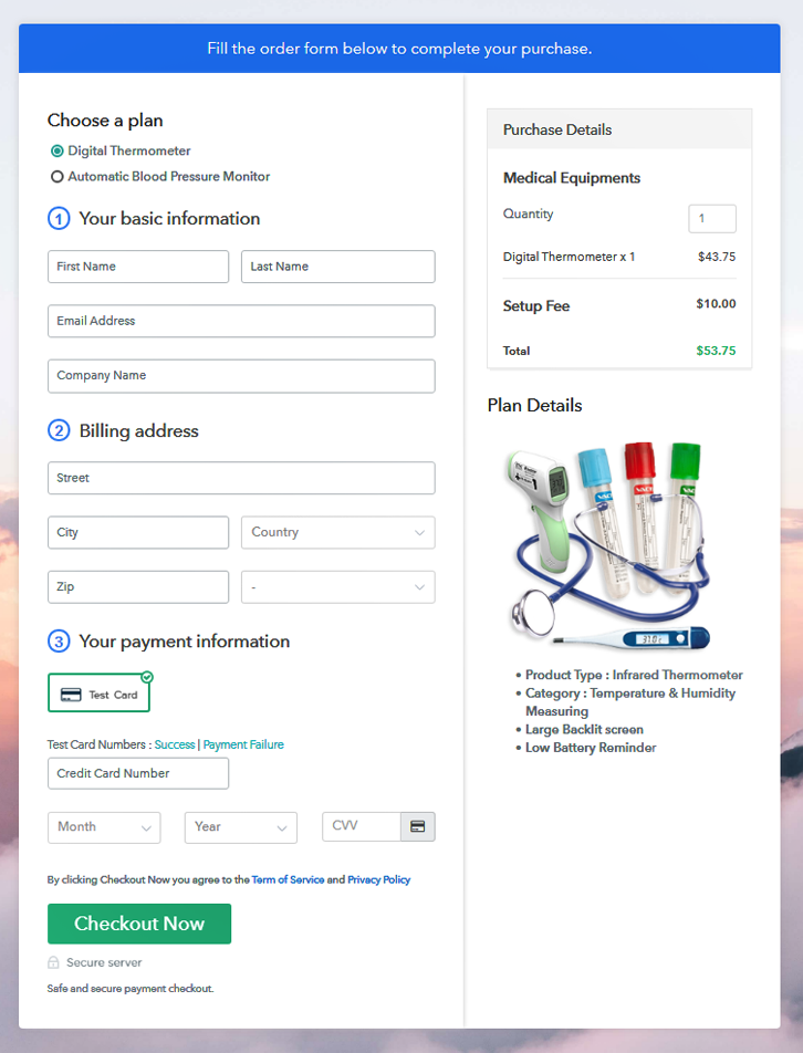Multiplan Checkout Page to Sell Medical Equipment Online