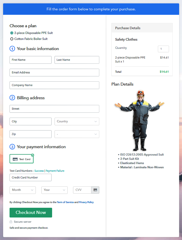 Multiplan Checkout Page to Sell Safety Clothes Online