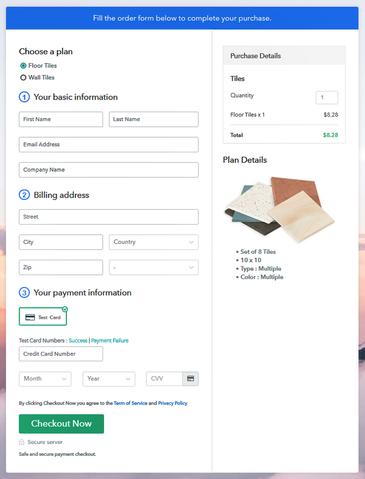 Multiplan Checkout Page to Sell Tiles Online