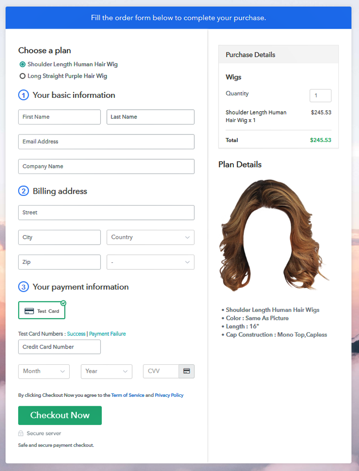 Multiplan Checkout Page to Sell Wigs Online
