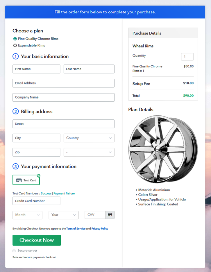 Multiplan Checkout Page to Sell Rims Online