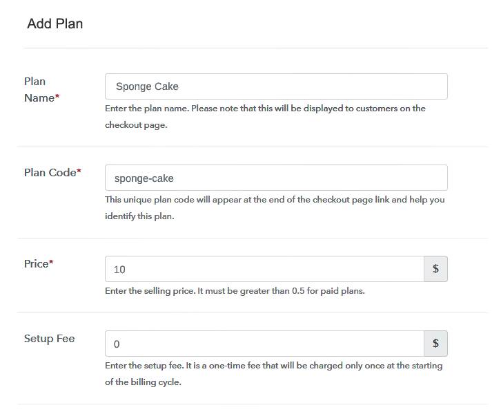 Add Plan Details to Sell Cakes online