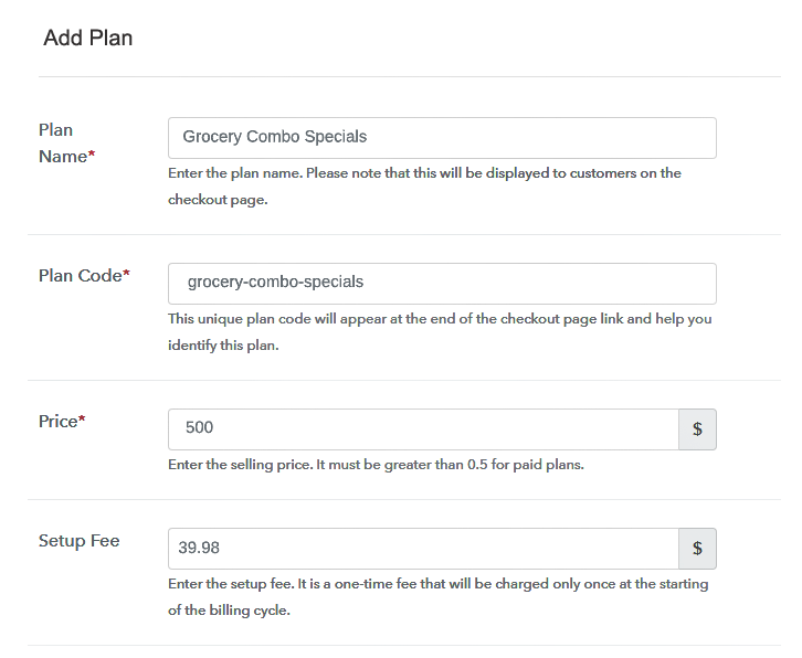 Add Plan Details to Sell Grocery Items Online