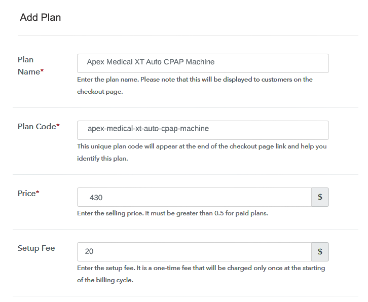 Specify The Plan And Pricing to Sell CPAP Machines Online