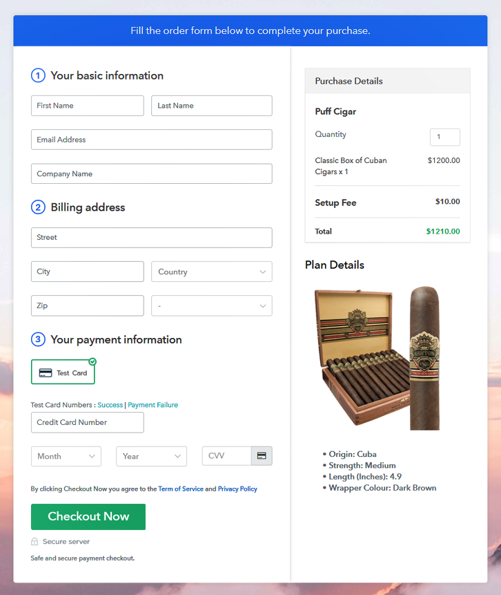 Checkout Page to Sell Cigars Online