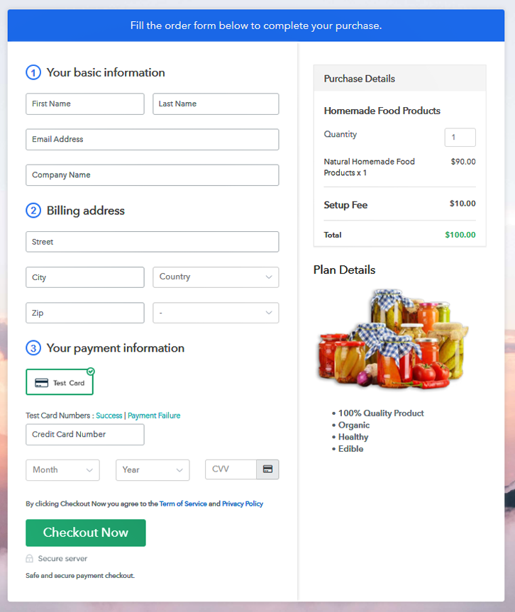 Checkout Page to Sell Homemade Food Products Online