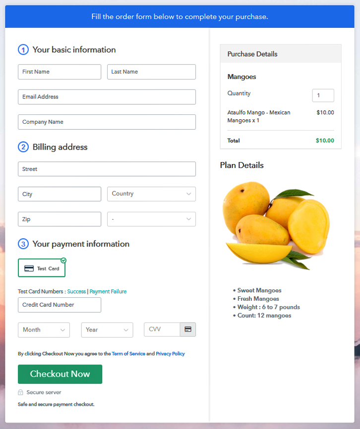 Checkout Page to Sell Mangoes Online