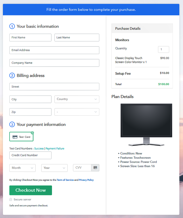 Checkout Page to Sell Monitors Online