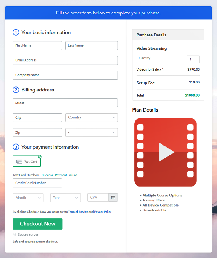Checkout Page to Sell Videos Online