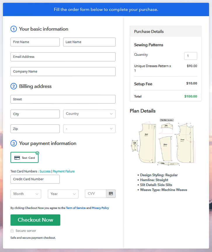Checkout Page to Sell Sewing Patterns Online