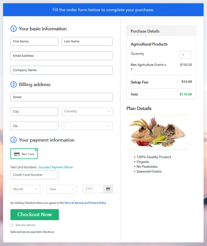 Checkout Page to Sell Agricultural Products Online