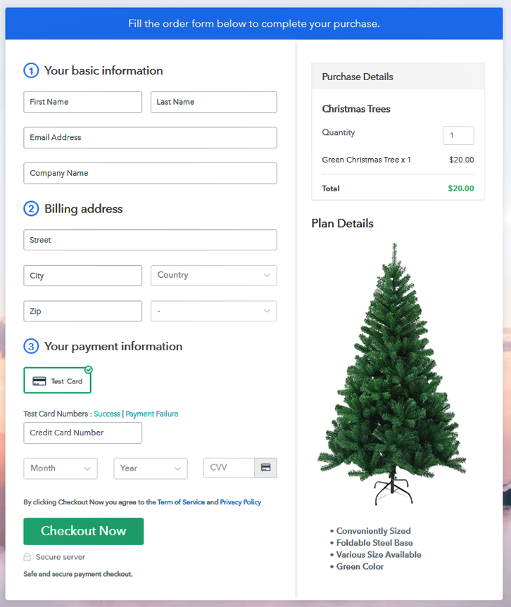 Checkout Page to Sell Christmas Trees Online