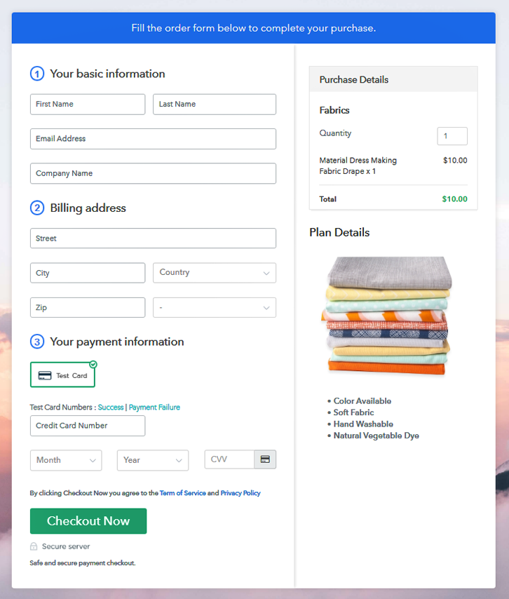 Checkout Page to Sell Fabric Online