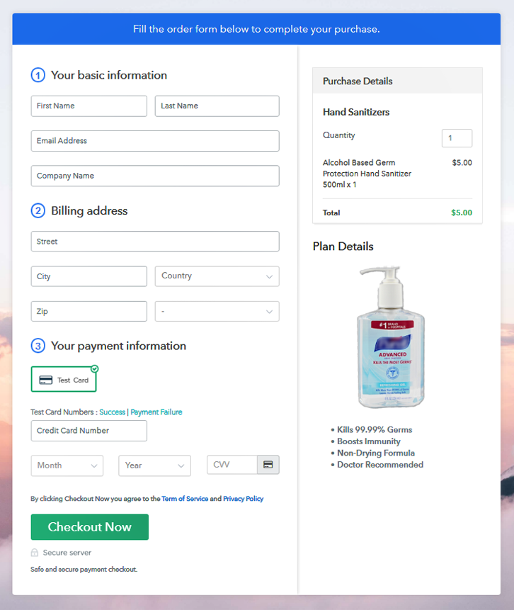 Checkout Page to Sell Hand Sanitizers Online