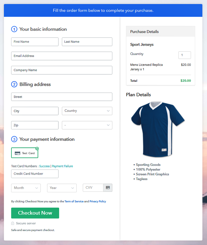 Checkout Page to Sell Jerseys Online