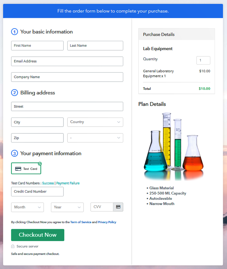 Checkout Page to Sell Lab Equipment Online