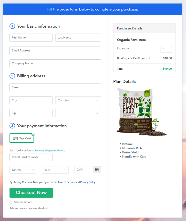 Checkout Page to Sell Organic Fertilizers Online