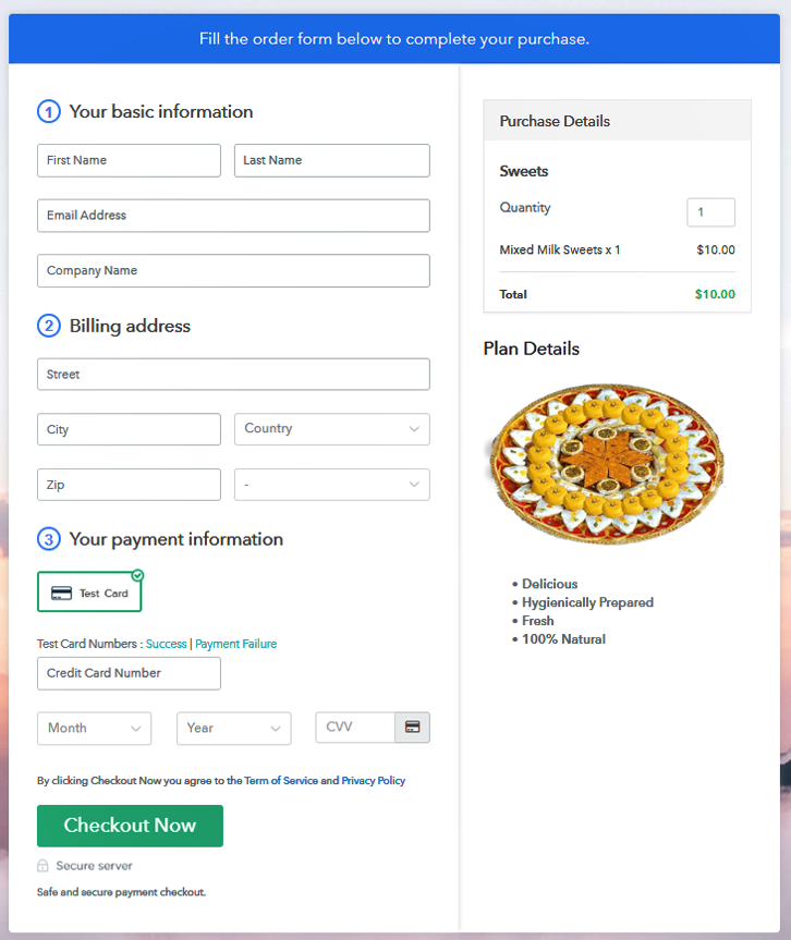 Checkout Page to Sell Sweets Online