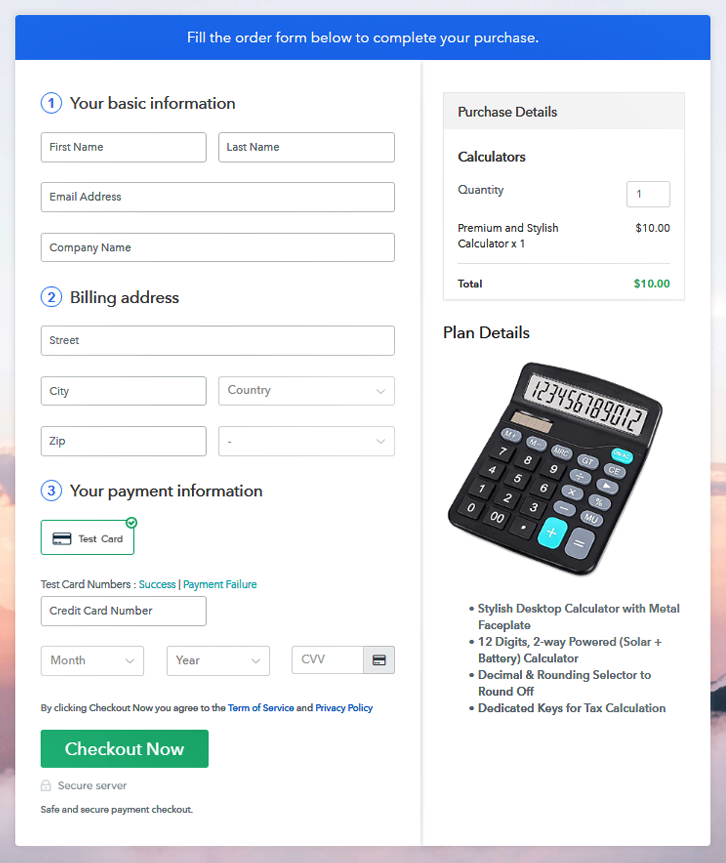 Checkout Page to Sell Calculators Online