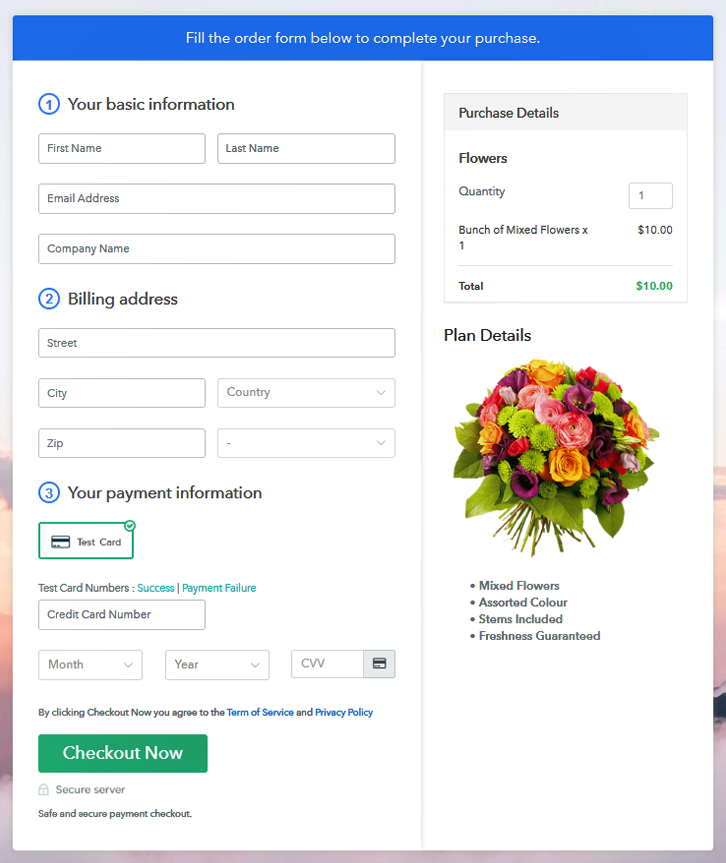 Checkout Page to Sell Flowers Online