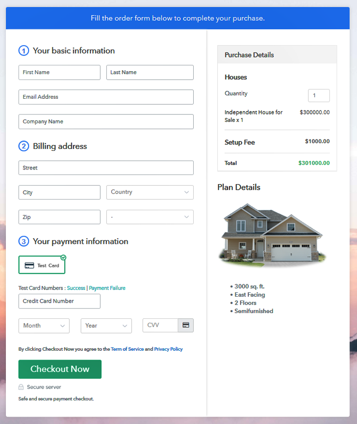 Checkout Page to Sell Houses Online